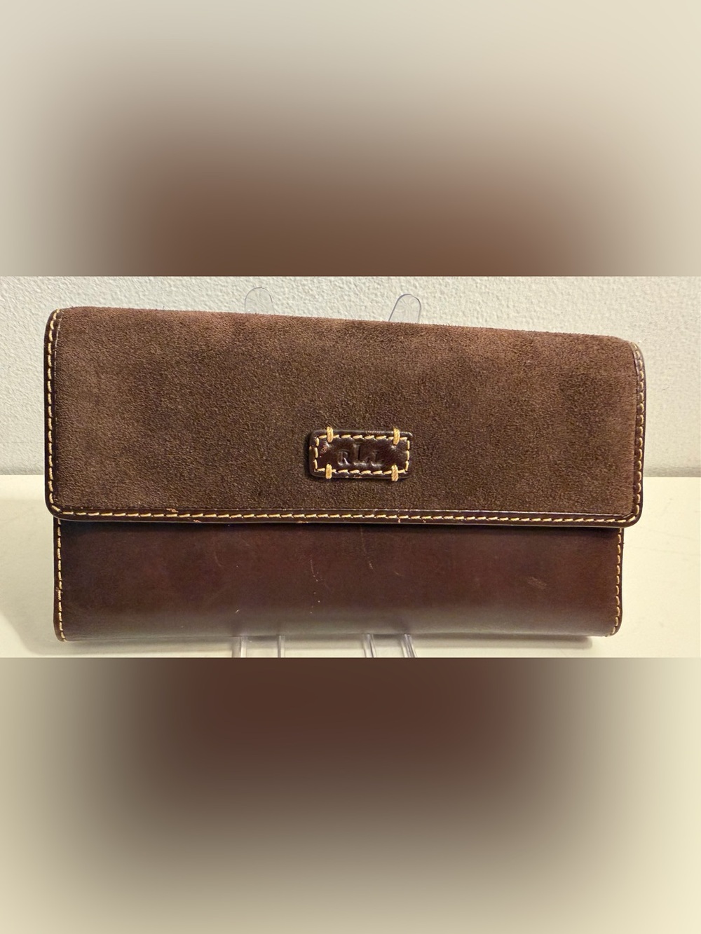 Lauren Ralph Lauren brown leather and suede wallet.